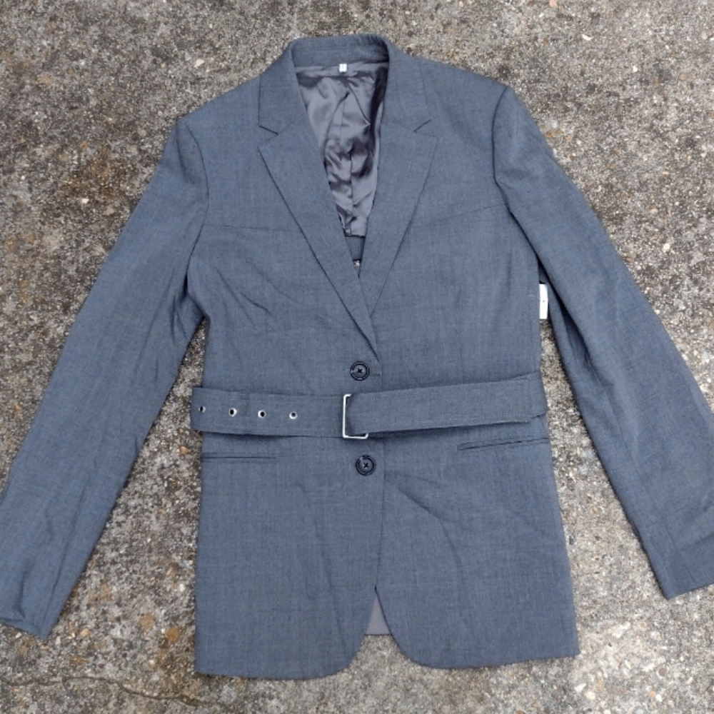 Helmut Lang Cutout Back Gray Wool Belted Blazer Jacket NWOT - Picture 2 of 11